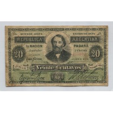 ARGENTINA COL. 004 BILLETE DE $ 0,20 AÑO 1884